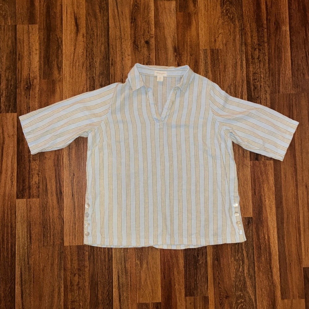 Christian Siriano New York Blue Tan Striped V-Neck Tunic Top Plus Size 1X